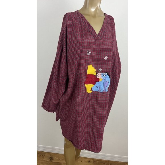 Vintage Disney Store Winnie the Pooh Eeyore Red Plaid Nightgown Nightshirt L/XL - Picture 3 of 5